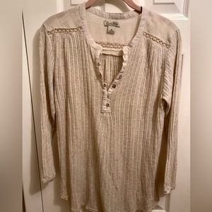 Lucky Brand Knit Embroidered Henley Blouse Top Cream Colored